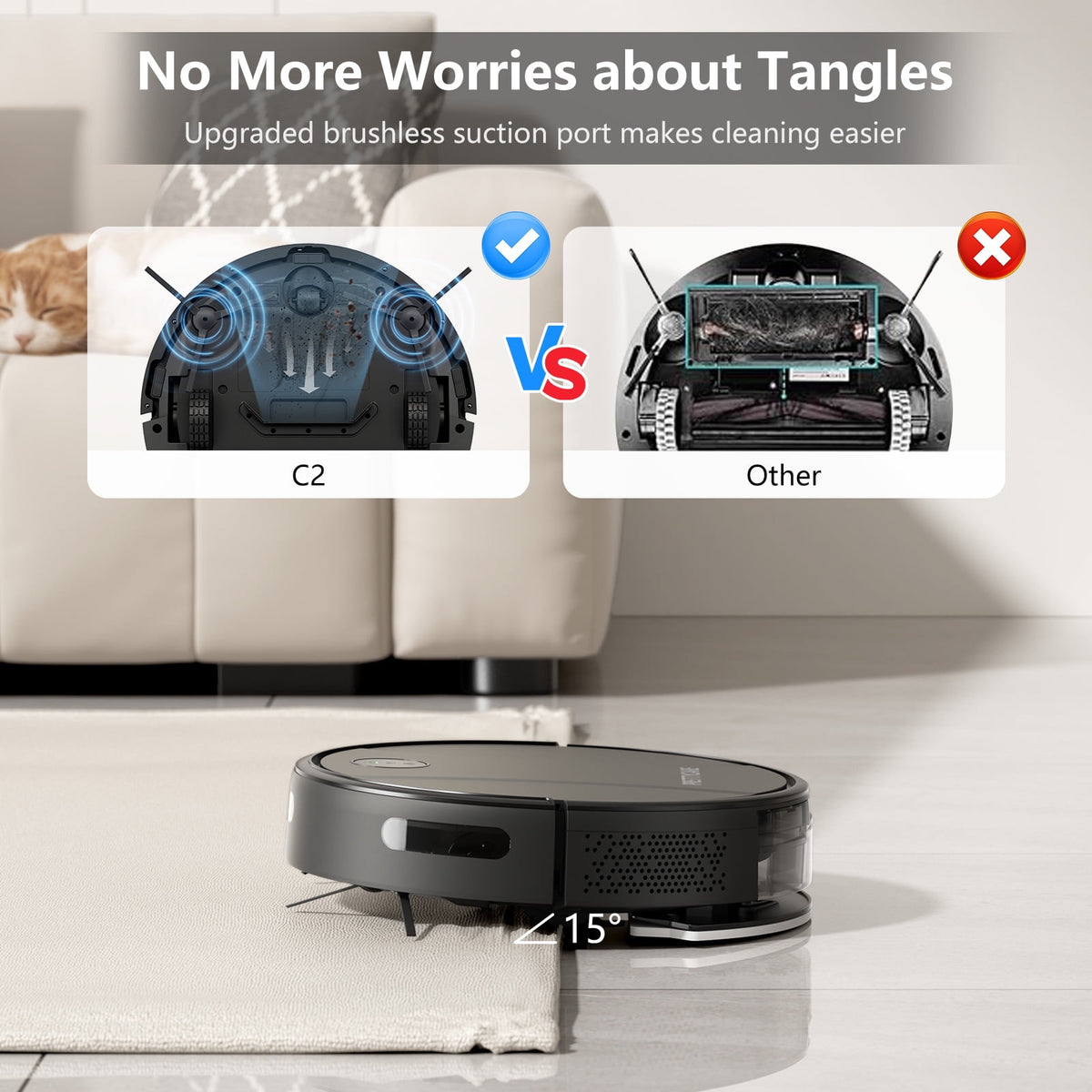 Prettycare C2 2 in 1 Robot Vacuum and Mop Combo Cleaner, Black