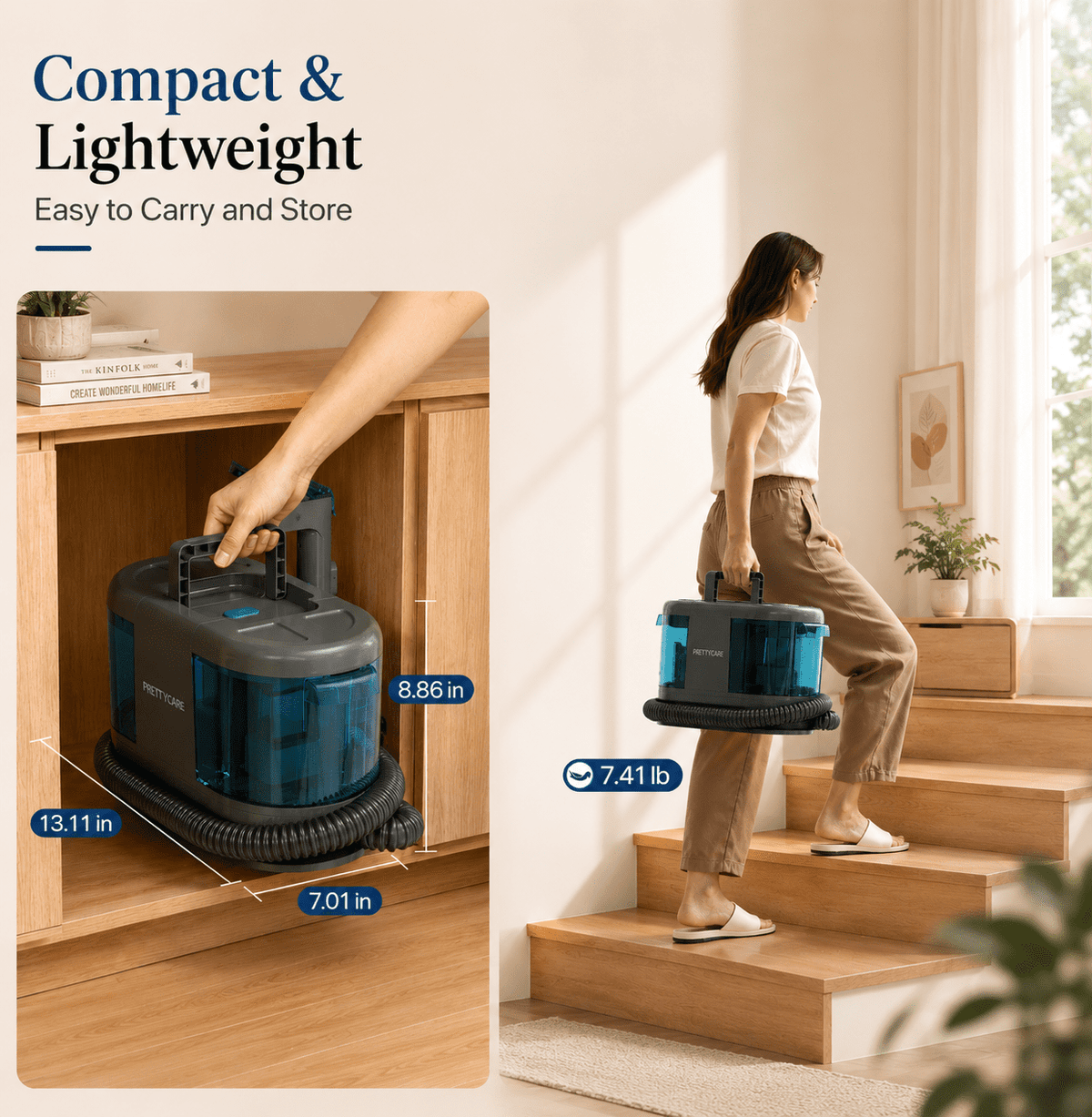 PrettyCare Portable Carpet Cleaner Machine, 20Kpa Carpet Shampooer for Deep Cleaning, Upholstery & Pet Stain Remover,BY32A
