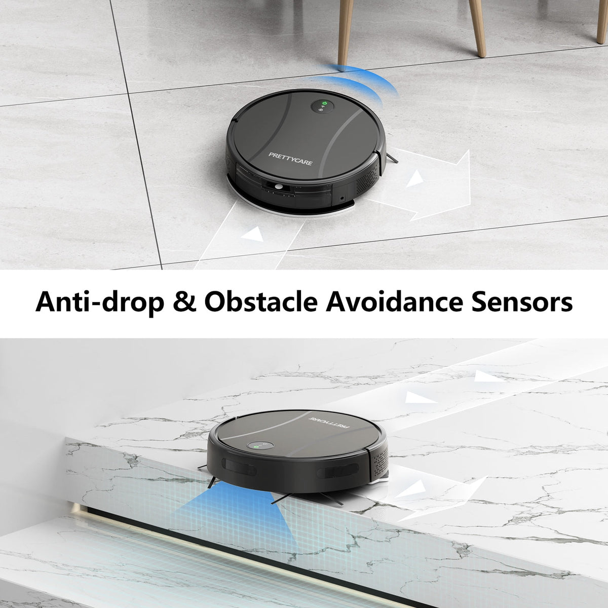 Prettycare C2 2 in 1 Robot Vacuum and Mop Combo Cleaner, Black
