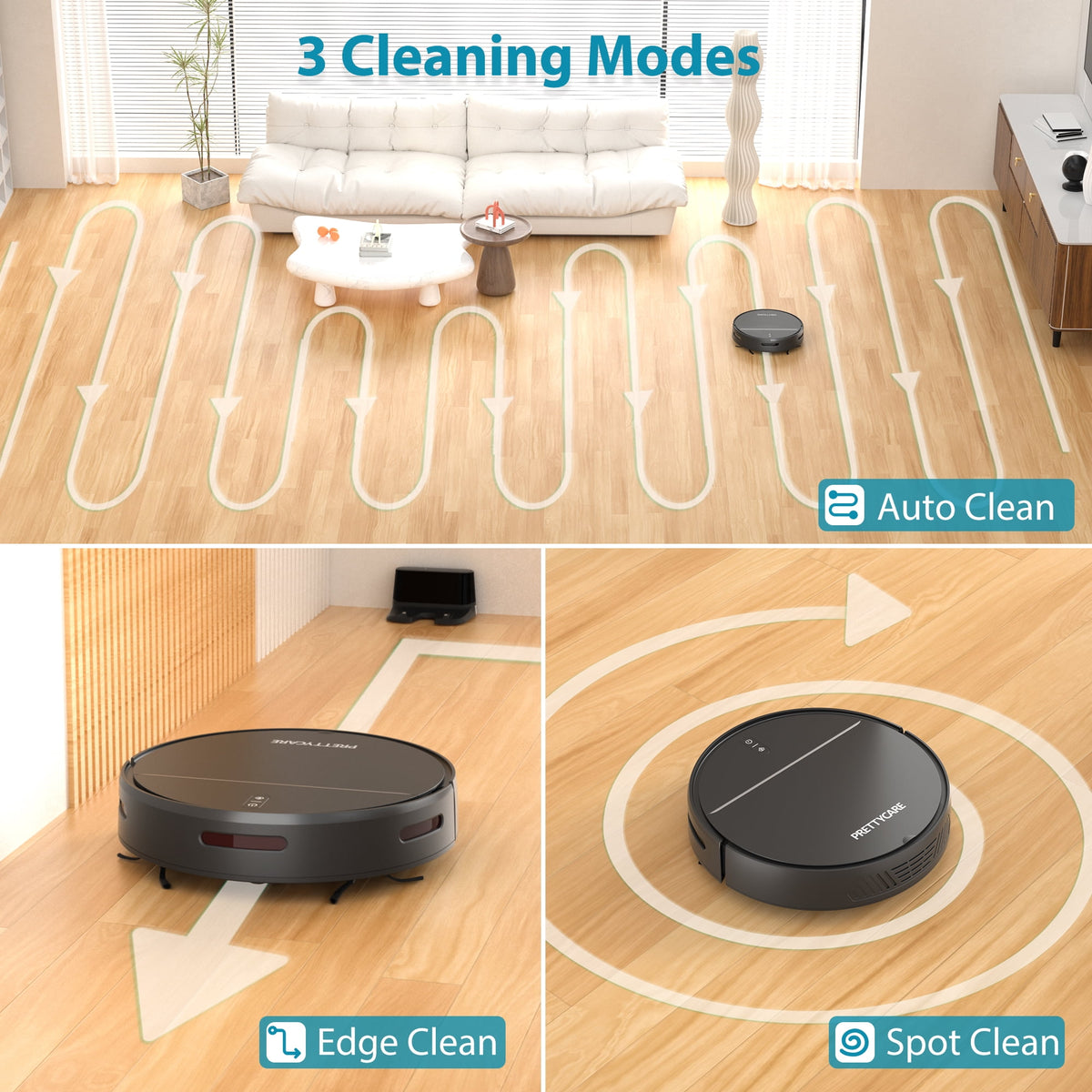 PrettyCare Robot Vacuum Cleaner with 2800Pa,Featured Carpet Boost,Tangle-Free,Ultra Slim,Self-Charging C1