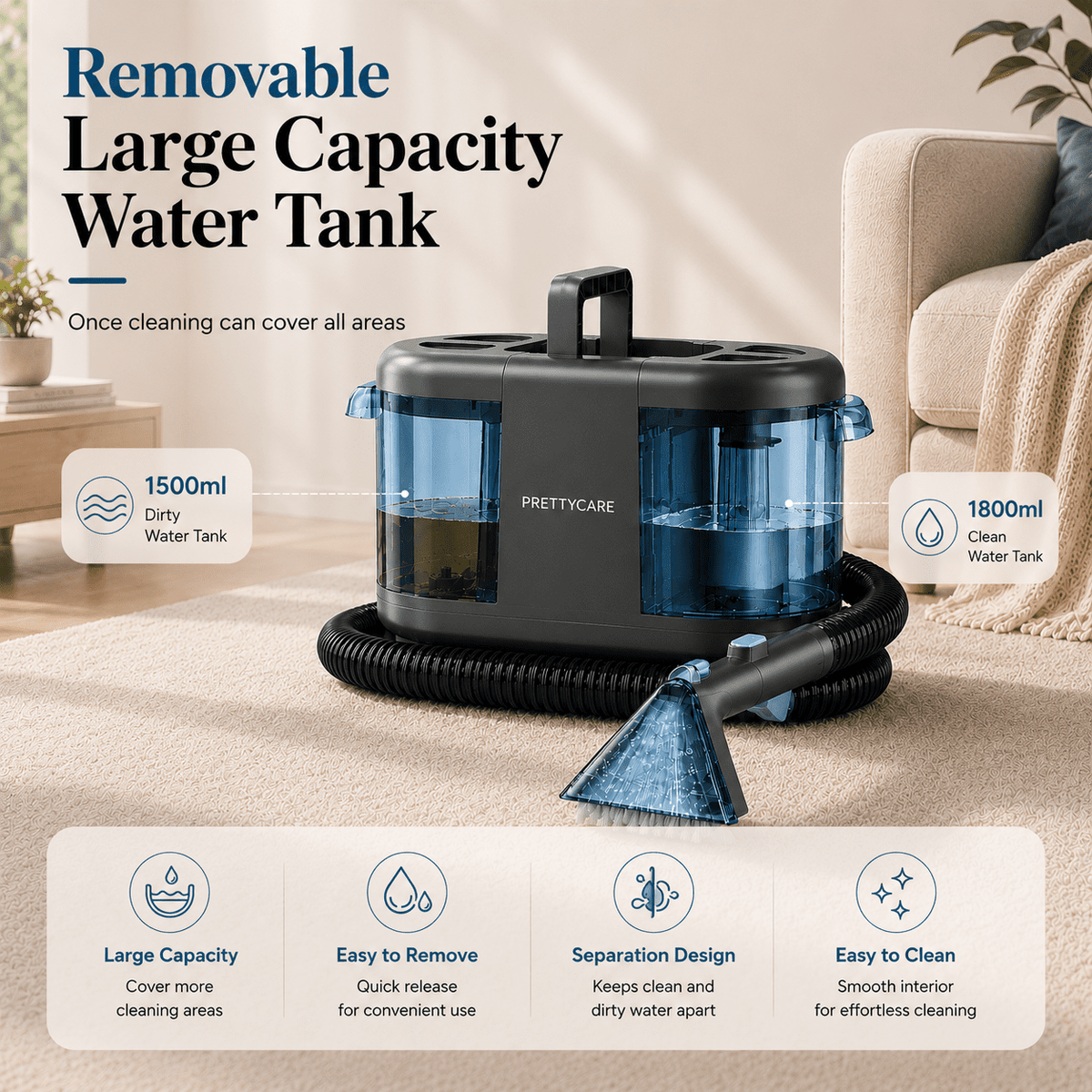 PrettyCare Portable Carpet Cleaner Machine, 20Kpa Carpet Shampooer for Deep Cleaning, Upholstery & Pet Stain Remover,BY32A