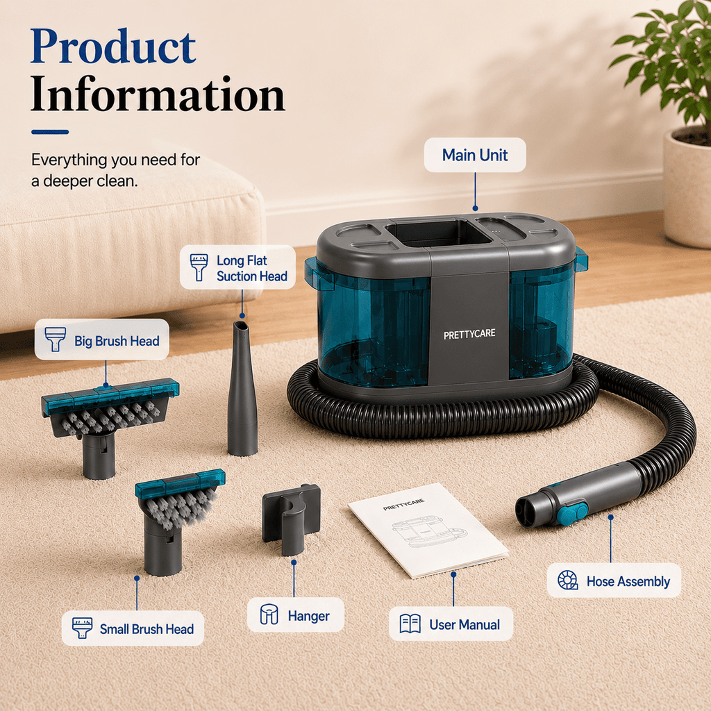 PrettyCare Portable Carpet Cleaner Machine, 20Kpa Carpet Shampooer for Deep Cleaning, Upholstery & Pet Stain Remover,BY32A