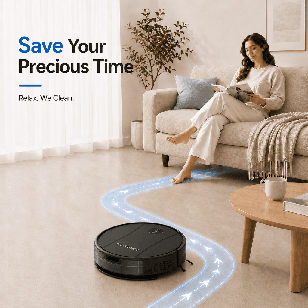PrettyCare C2-v2 Robot Vacuum and Mop Combo Cleaner, 3-in-1, 8000Pa Suction, 5200mAh Battery, Black