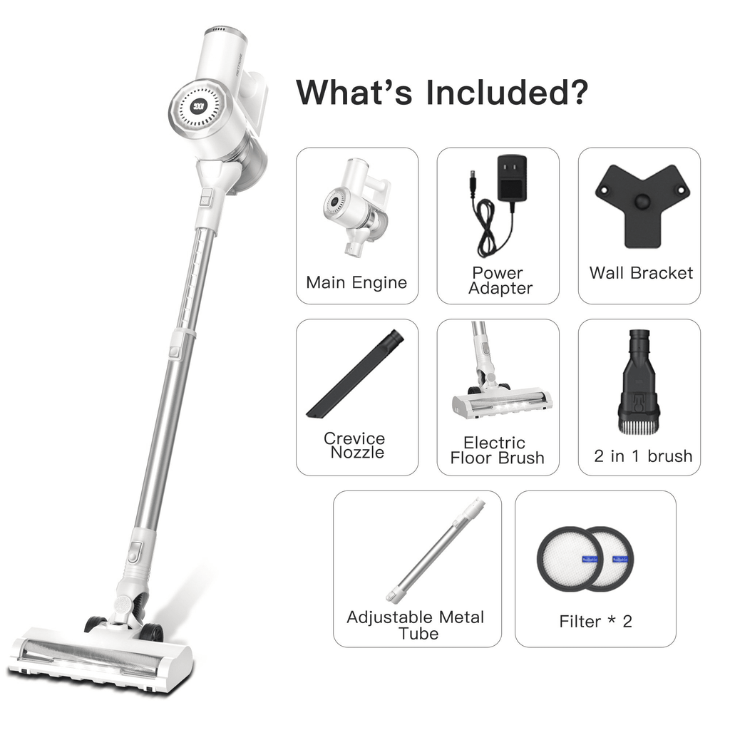 PrettyCare Cordless Stick Vacuum Cleaner Lightweight Upright for Carpet Hard Floor Pet Hair W200-W