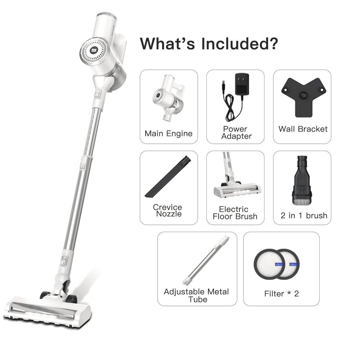 PrettyCare Cordless Stick Vacuum Cleaner Lightweight Upright for Carpet Hard Floor Pet Hair W200-W