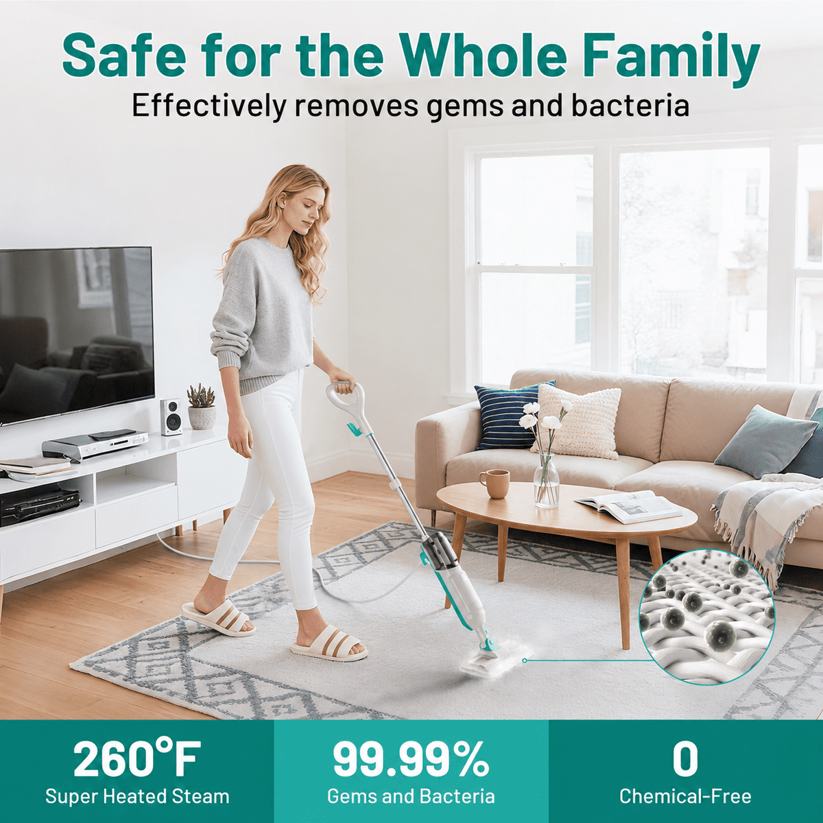 PrettyCare Steam Mop, 10 in 1 Floor Cleaning, Detachable Steam Mop for Tile and Hardwood, Handheld Domestic Steam Cleaner
