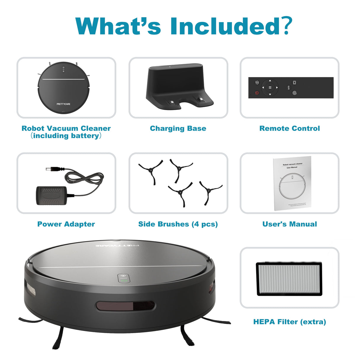 PrettyCare Robot Vacuum Cleaner with 2800Pa,Featured Carpet Boost,Tangle-Free,Ultra Slim,Self-Charging C1