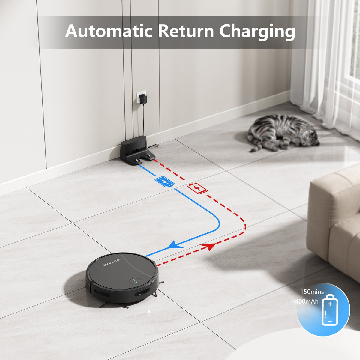 Prettycare C2 2 in 1 Robot Vacuum and Mop Combo Cleaner, Black