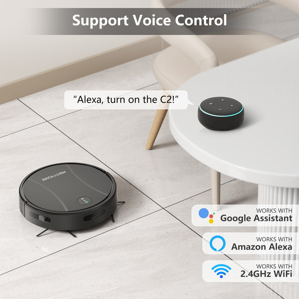 Prettycare C2 2 in 1 Robot Vacuum and Mop Combo Cleaner, Black