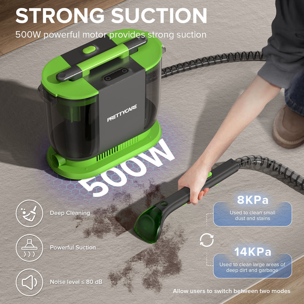 PrettyCare Portable Carpet Shampooer,Upholstery Cleaner,14Kpa Strong Suction Carpet Cleaner Machine,500W Powerful Motor