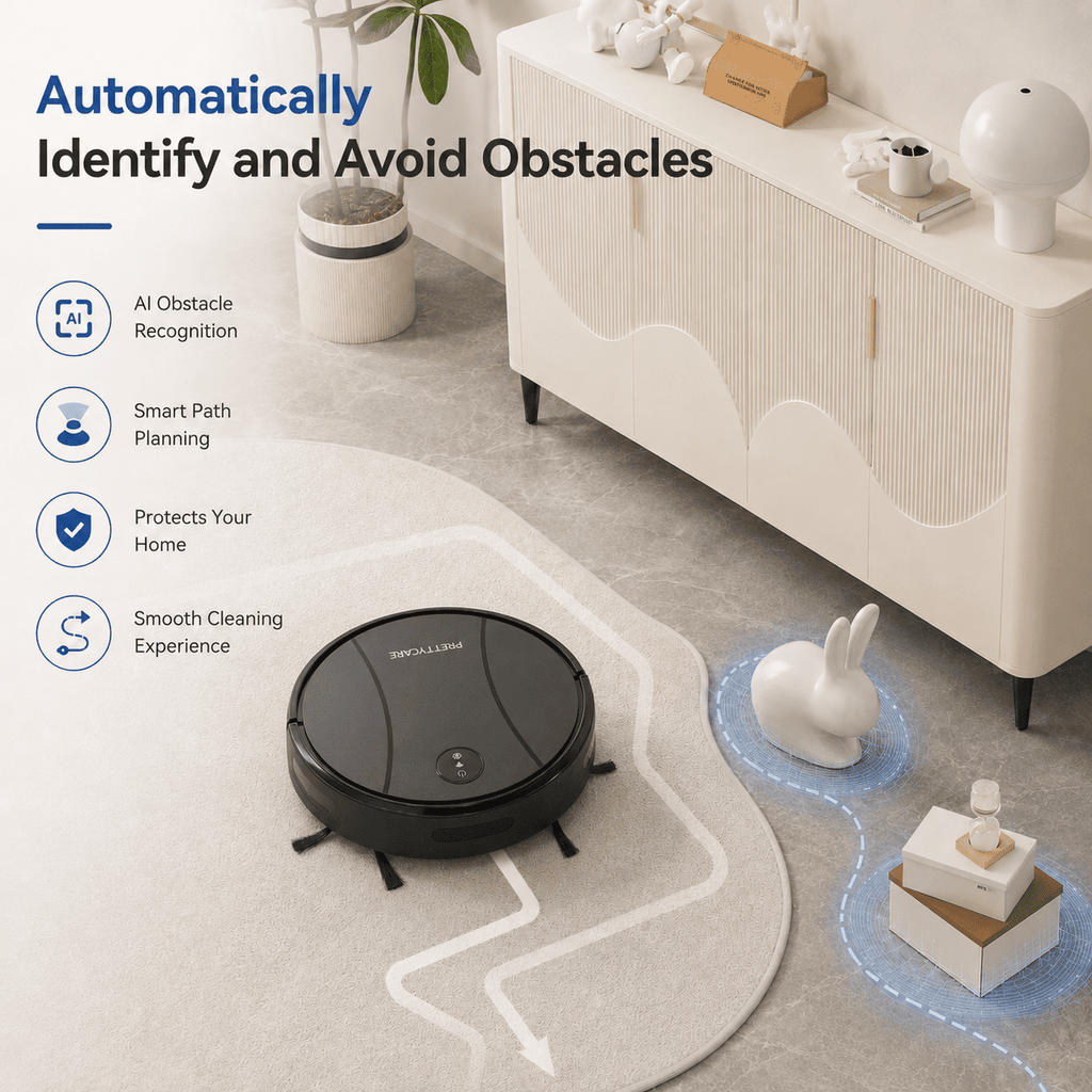 PrettyCare C2-v2 Robot Vacuum and Mop Combo Cleaner, 3-in-1, 8000Pa Suction, 5200mAh Battery, Black